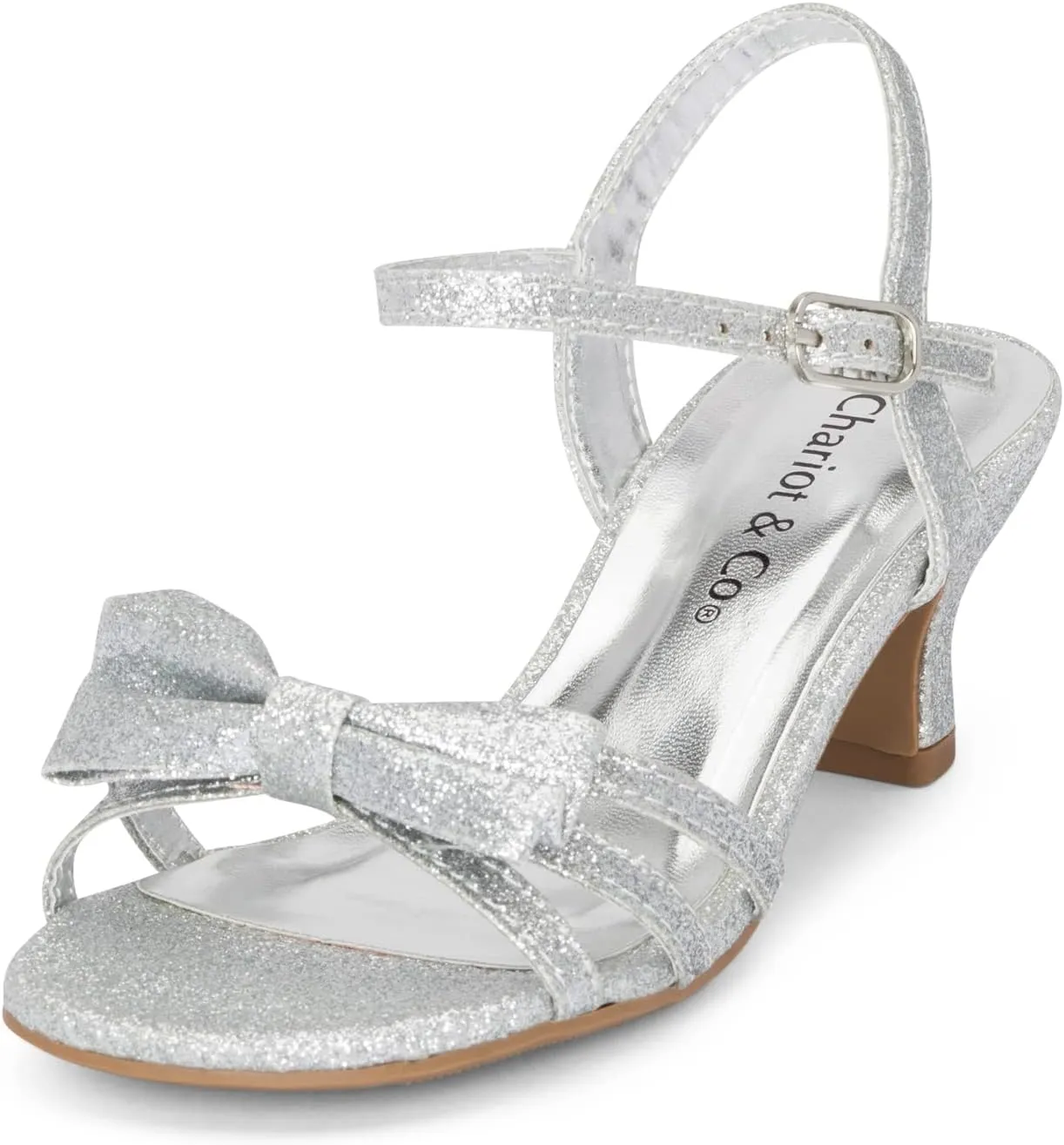 Chariot & Co - Time-IIS - Girls/Kids/Childrens Open Toe Bow Ankle Sling Back Glitter 2" Kitten Block Heel Sandal Pumps