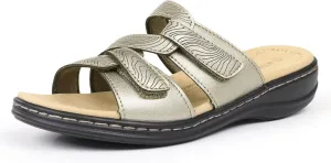 CIOR Classic Leather Womens Slides Arch Support Adjustable Hook and Loop Slip on Flat Sandals