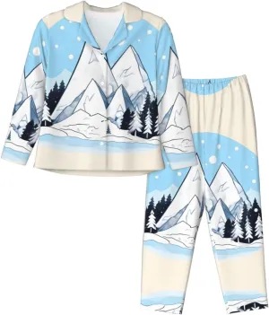 Comfortable polyester-spandex fabric pajamas set, soft and breathable, a must-have for home leisure.Snow-capped mountains Large Black