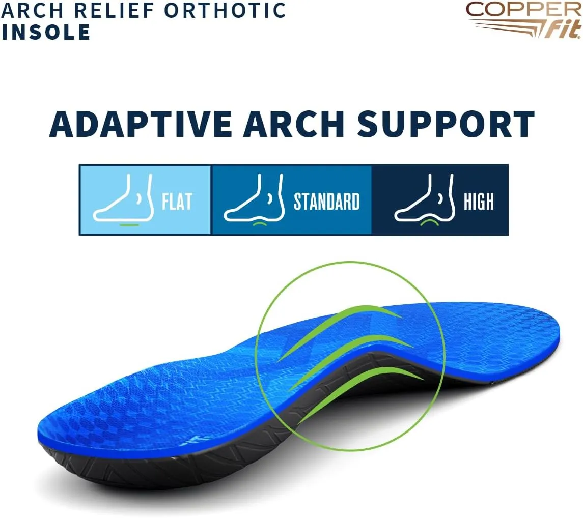 Copper Fit Arch Relief Orthotics – Plantar Fasciitis, Flat Feet – Adaptive, Comfortable Arch Support – Low to High Arches – Absorb Shock – Insoles for Men and Women