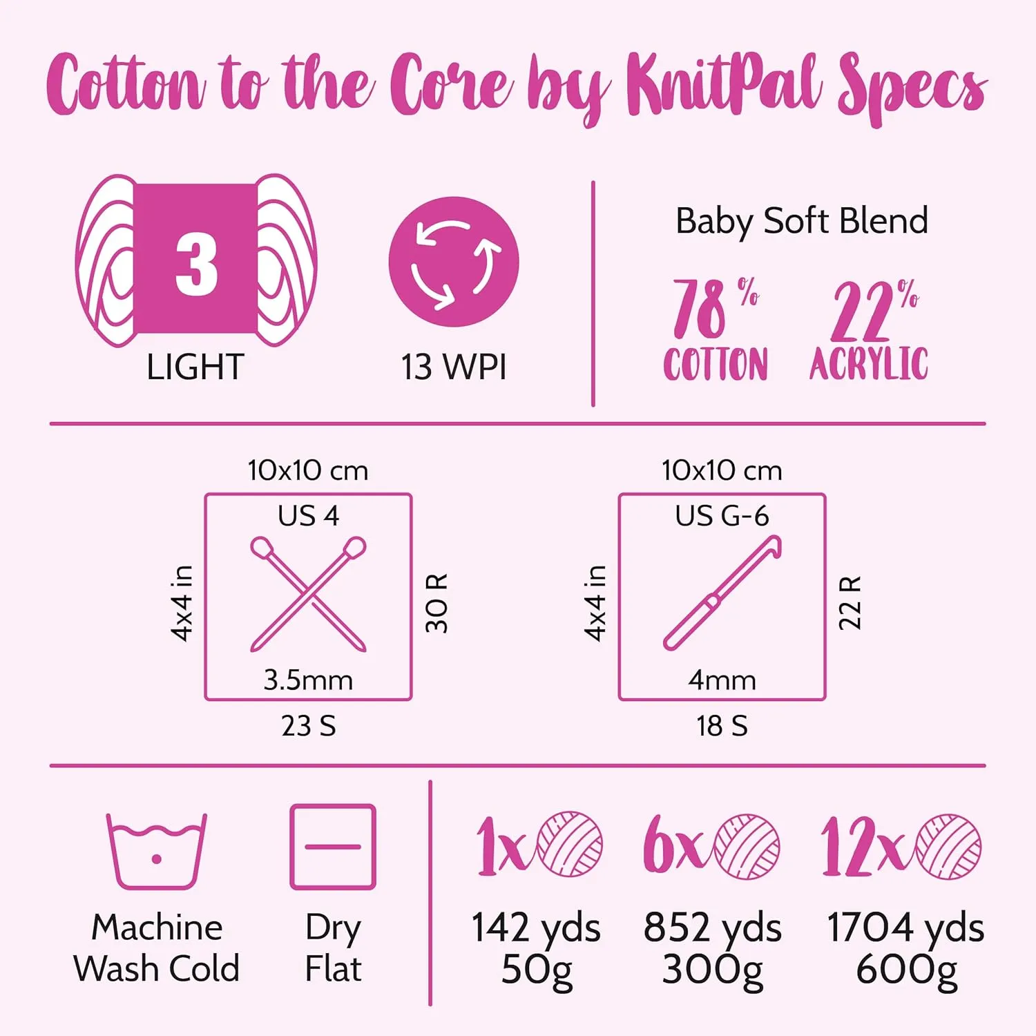 Cotton to The Core Cotton Yarn for Crocheting, 6 Skeins, 852Yds/300G, Free Patterns - Soft Baby Yarn for Knitting - 3 DK Light Worsted Weight - Eggshell White