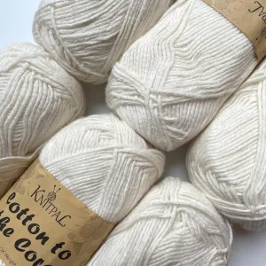 Cotton to The Core Cotton Yarn for Crocheting, 6 Skeins, 852Yds/300G, Free Patterns - Soft Baby Yarn for Knitting - 3 DK Light Worsted Weight - Eggshell White