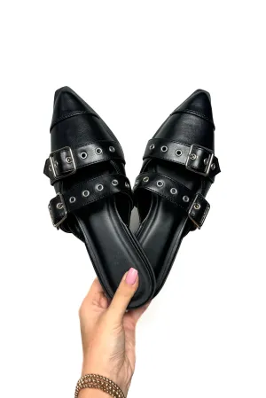 Cross Your Mind Slip on Mules in Black