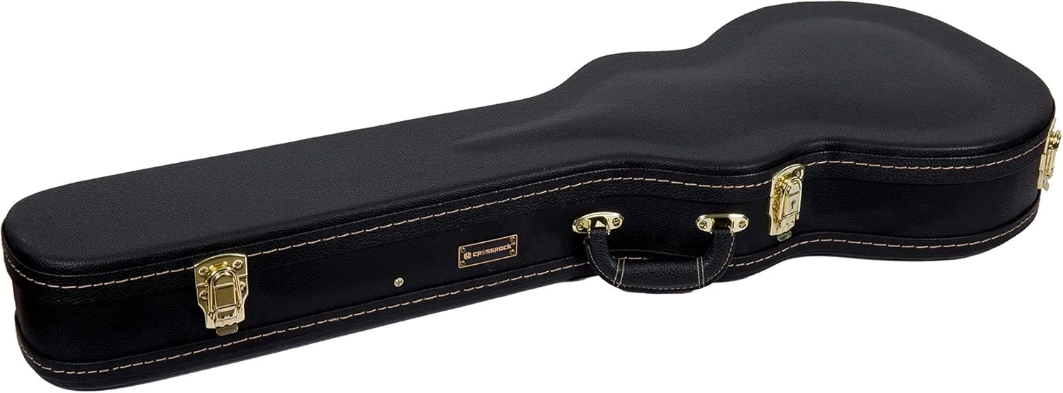 Crossrock Hardshell Arch Top Wood Case fits Les Paul Electric Guitars-Black(CRW620LBK)