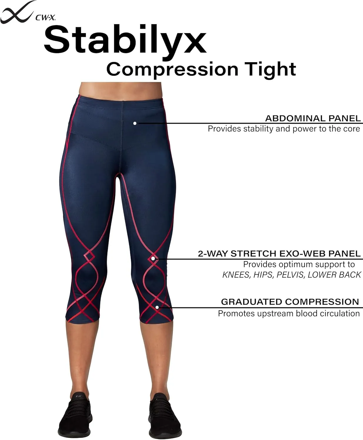 CW-X Women's Stabilyx Joint Support 3/4 Capri Compression Tight Pants