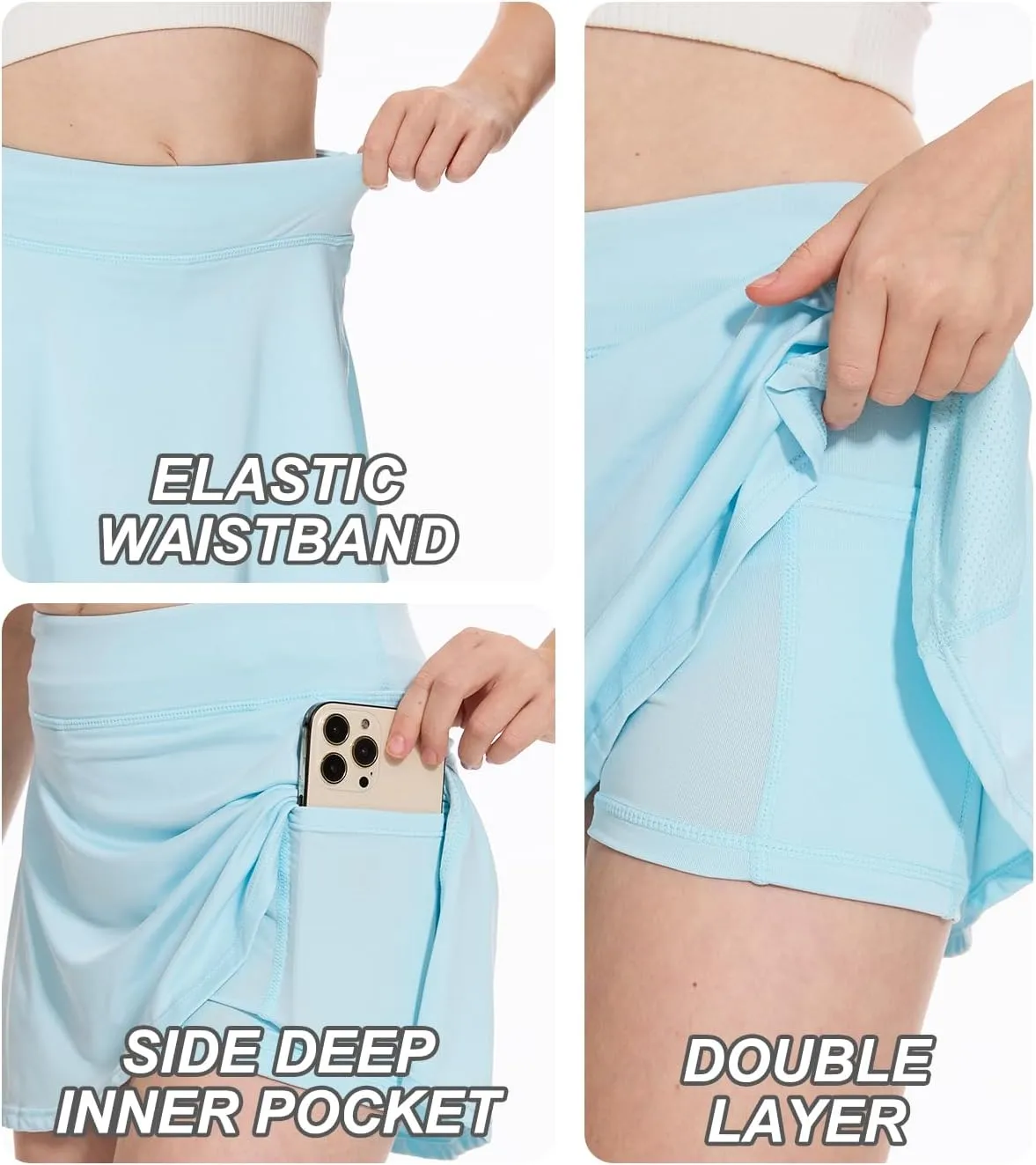DEVOROPA Girls Tennis Skirts Stretch Adjustable Waist Youth Golf Athletic Pleated Skorts Lining Kids Cheer Shorts Pocket