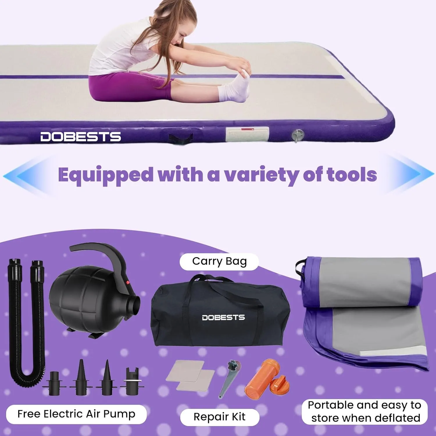 DOBESTS Inflatable Gymnastics Mat Air Track Tumbling Mats 6.6ft 10ft 13ft 16ft 20ft 4/8 Inch Thick Air Mat Tumble Track Air Barrel Gymnastics Roller Back Handspring Trainer