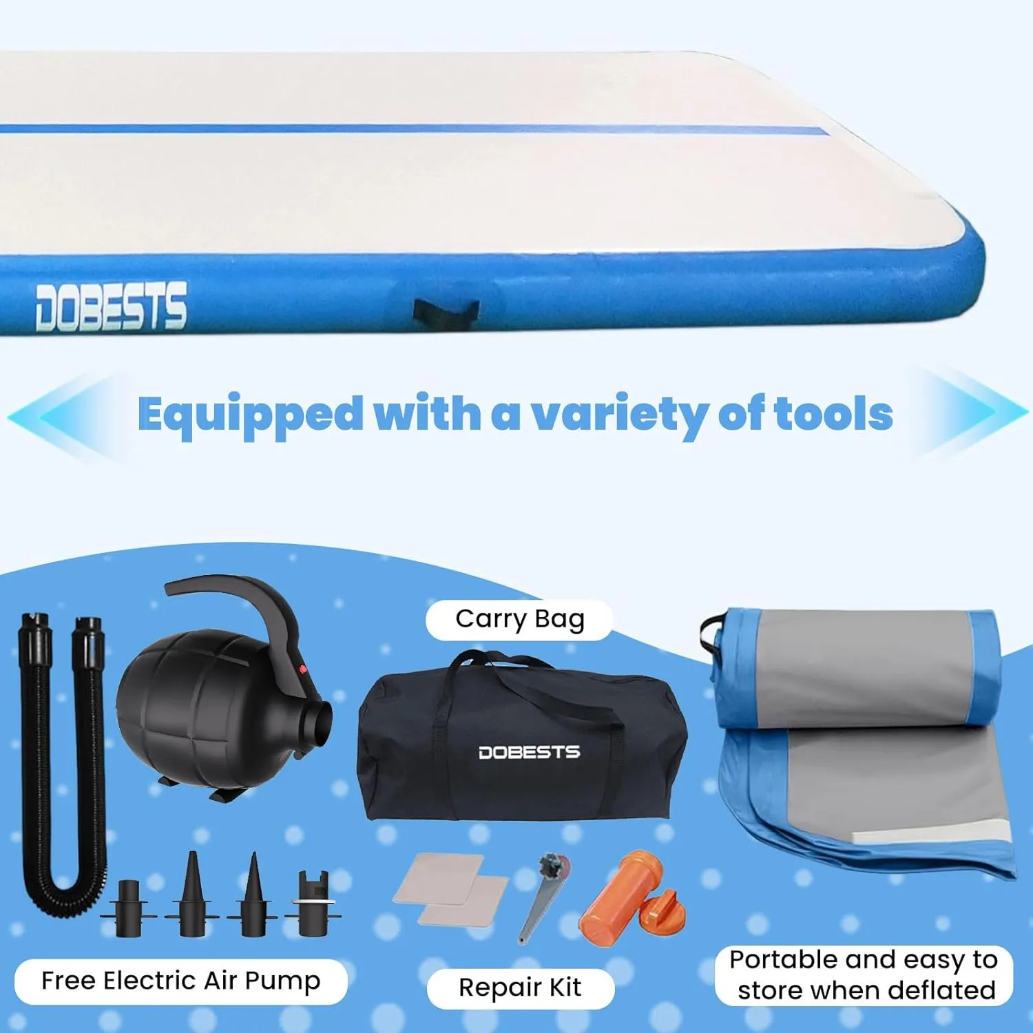 DOBESTS Inflatable Gymnastics Mat Air Track Tumbling Mats 6.6ft 10ft 13ft 16ft 20ft 4/8 Inch Thick Air Mat Tumble Track Air Barrel Gymnastics Roller Back Handspring Trainer