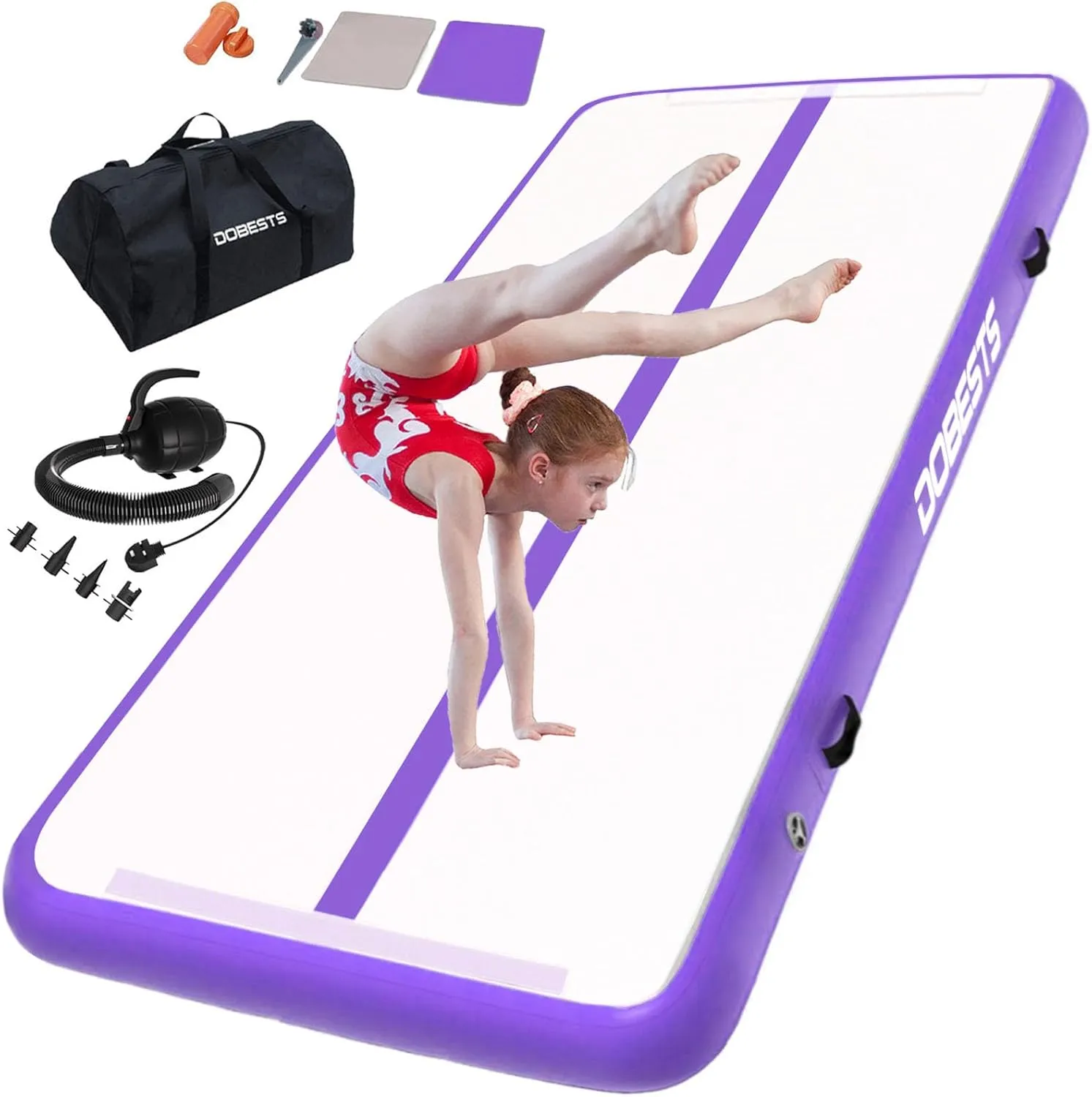 DOBESTS Inflatable Gymnastics Mat Air Track Tumbling Mats 6.6ft 10ft 13ft 16ft 20ft 4/8 Inch Thick Air Mat Tumble Track Air Barrel Gymnastics Roller Back Handspring Trainer