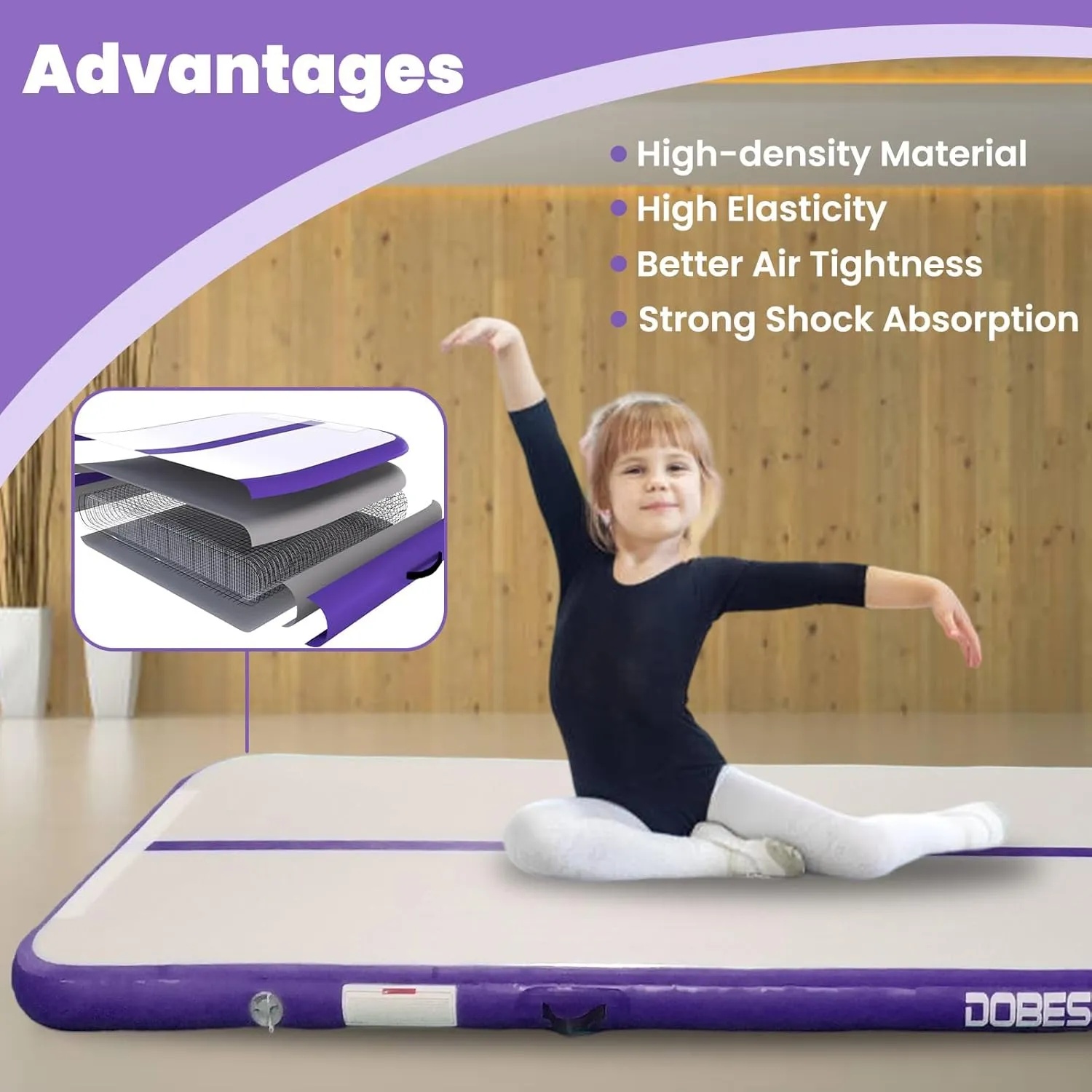DOBESTS Inflatable Gymnastics Mat Air Track Tumbling Mats 6.6ft 10ft 13ft 16ft 20ft 4/8 Inch Thick Air Mat Tumble Track Air Barrel Gymnastics Roller Back Handspring Trainer