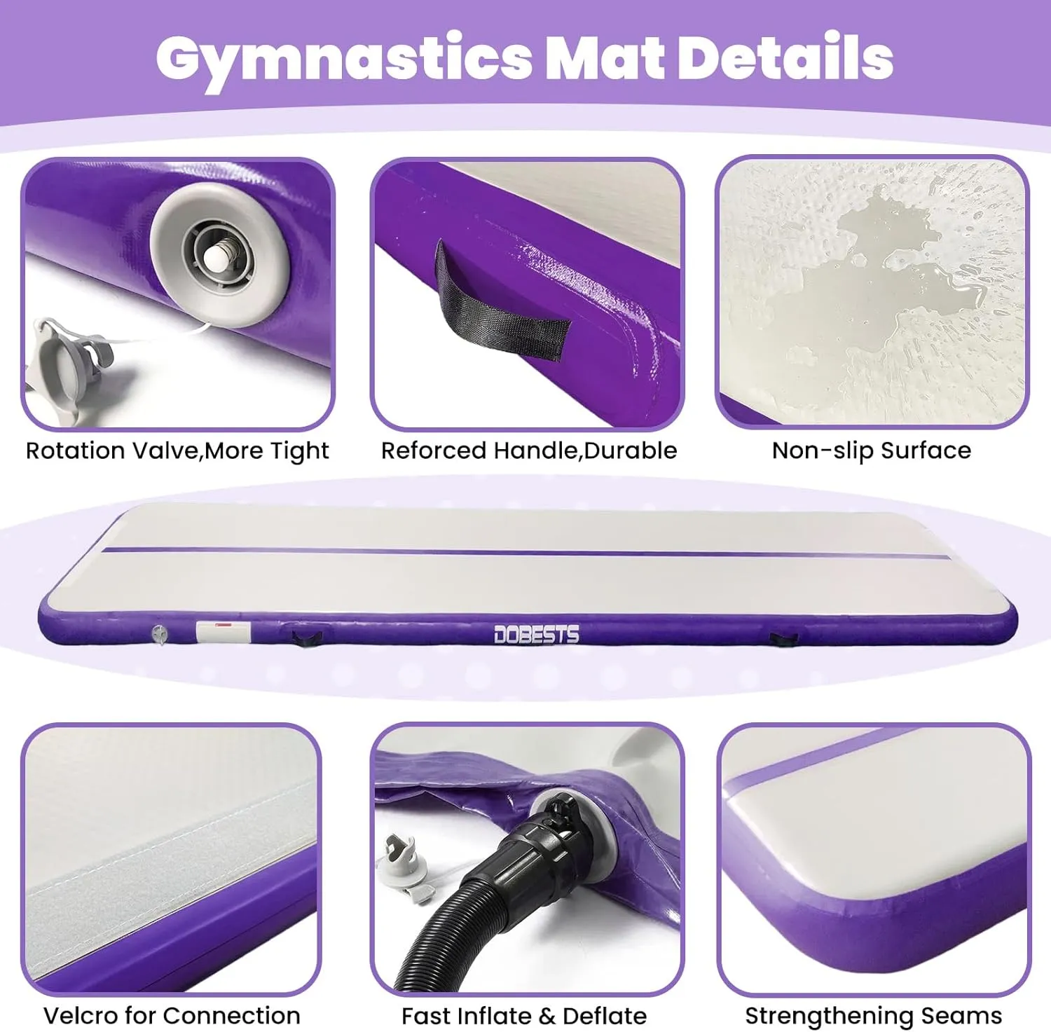 DOBESTS Inflatable Gymnastics Mat Air Track Tumbling Mats 6.6ft 10ft 13ft 16ft 20ft 4/8 Inch Thick Air Mat Tumble Track Air Barrel Gymnastics Roller Back Handspring Trainer
