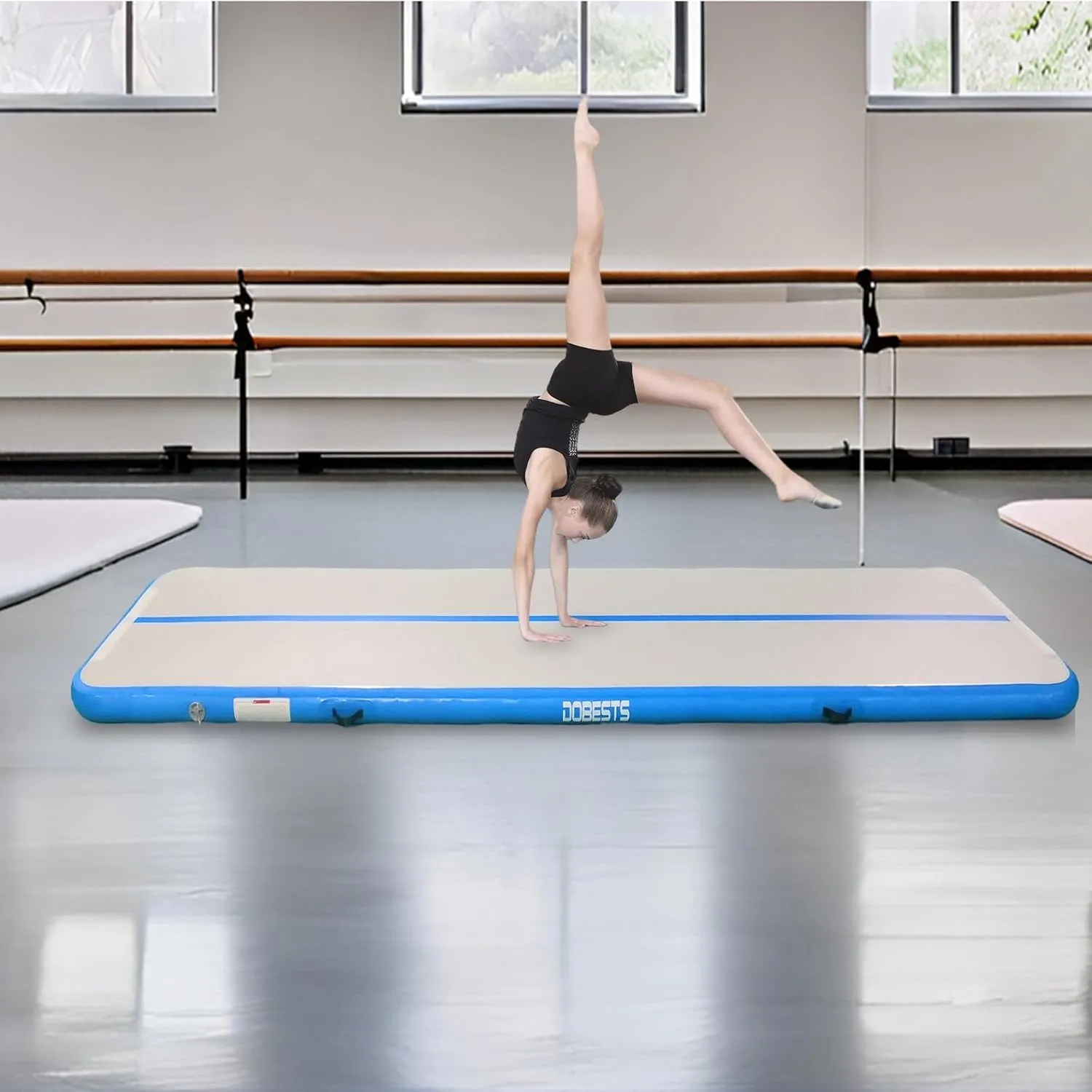 DOBESTS Inflatable Gymnastics Mat Air Track Tumbling Mats 6.6ft 10ft 13ft 16ft 20ft 4/8 Inch Thick Air Mat Tumble Track Air Barrel Gymnastics Roller Back Handspring Trainer