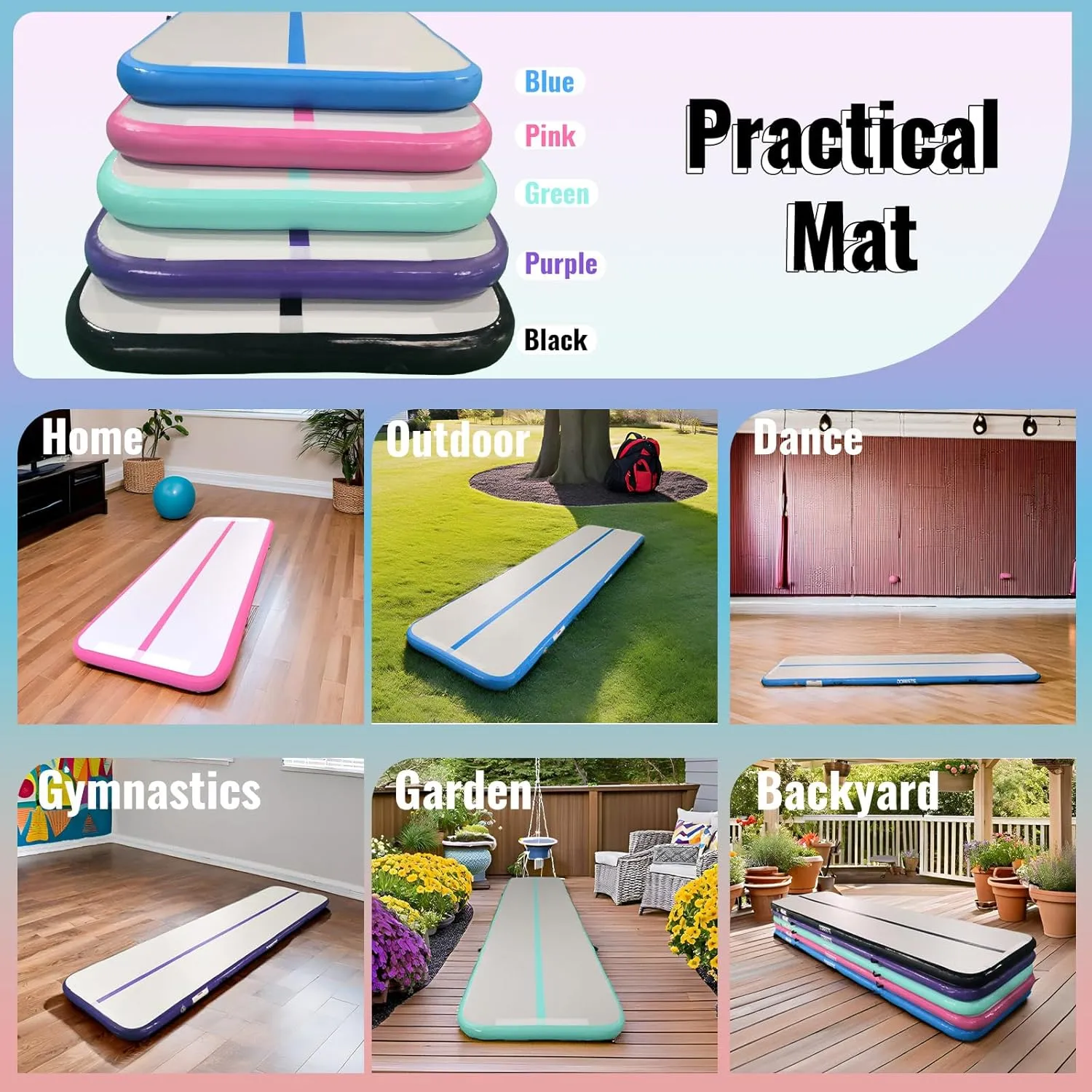 DOBESTS Inflatable Gymnastics Mat Air Track Tumbling Mats 6.6ft 10ft 13ft 16ft 20ft 4/8 Inch Thick Air Mat Tumble Track Air Barrel Gymnastics Roller Back Handspring Trainer