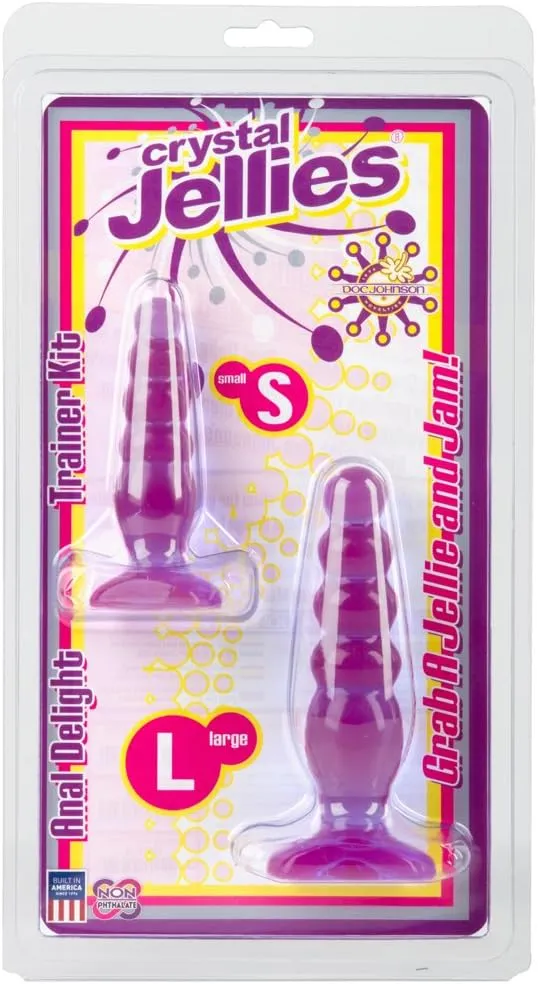Doc Johnson Crystal Jellies - Anal Delight Trainer Kit - Small-Large - Suction Cup Base - Purple