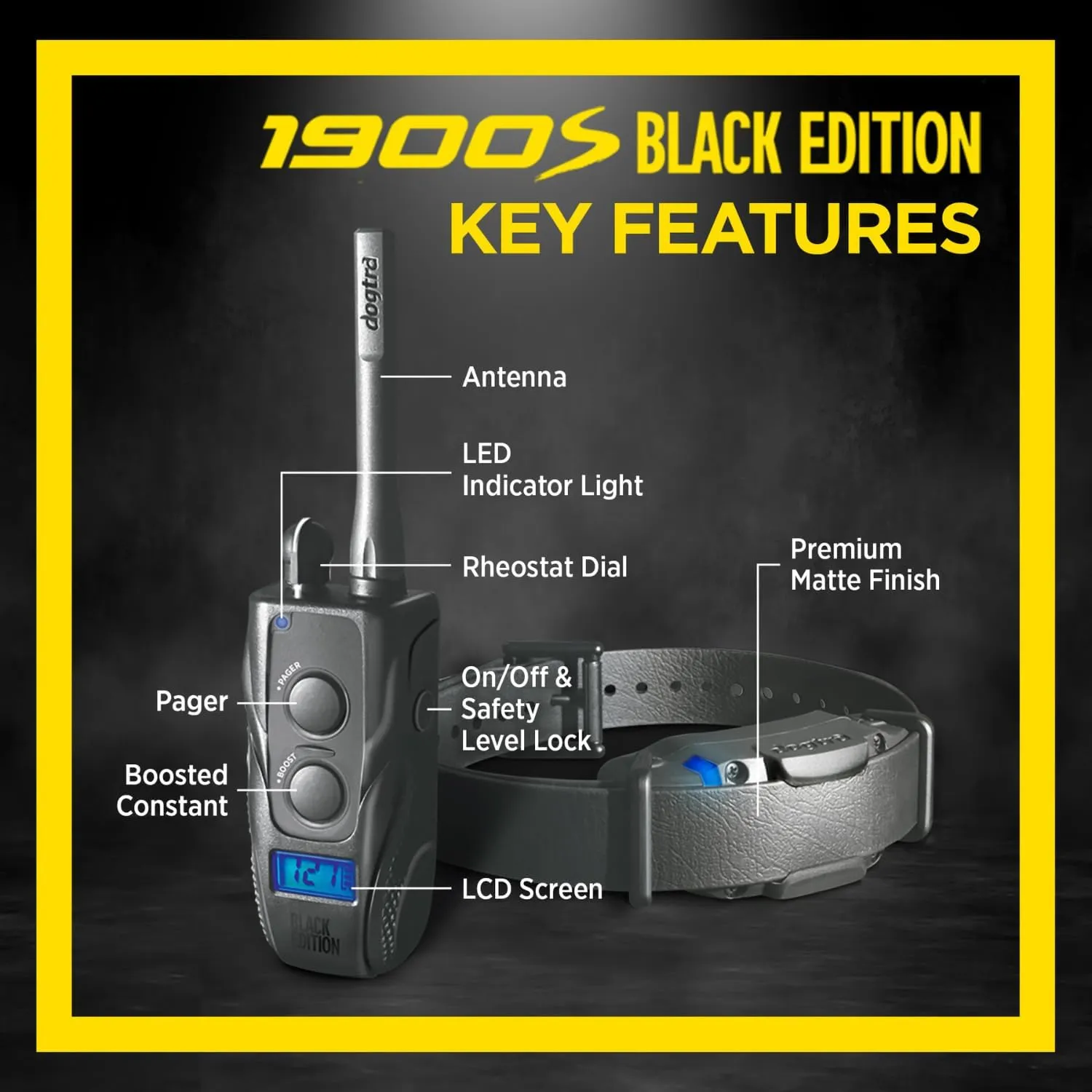 Dogtra 1900S Black - Remote Training Collar - 1 Mile Range, Waterproof, Rechargeable, Static, Vibration - Includes PetsTEK Dog Training Clicker