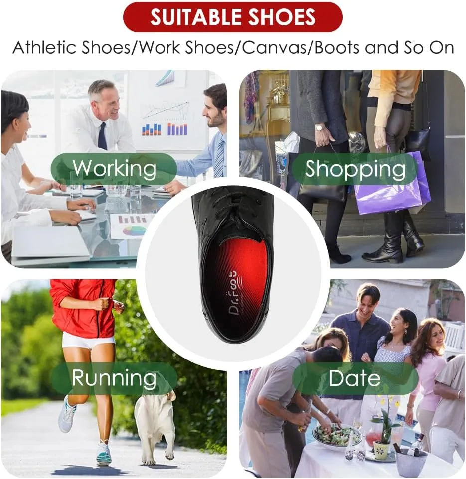 Dr. Foot 3/4 Orthotics Shoe Insoles, High Arch Supports Inserts for Flat Feet, Plantar Fasciitis, Over-Pronation, Fallen Arches (Red, Medium(Men's 6.5-8.5 / Women's 7.5-9.5))