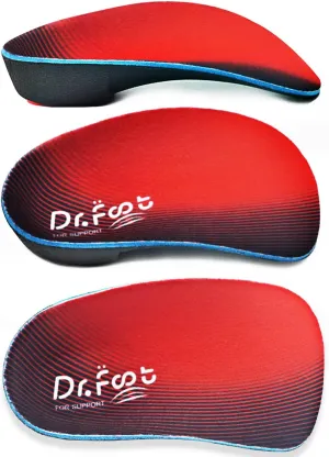 Dr. Foot's 3/4 Length Orthotic Insoles, High Arch Support Inserts for Flat Feet Plantar Fasciitis Over-Pronation and Foot Pain (X-Small (Men's 3-4.5 / Women's 4-5.5))