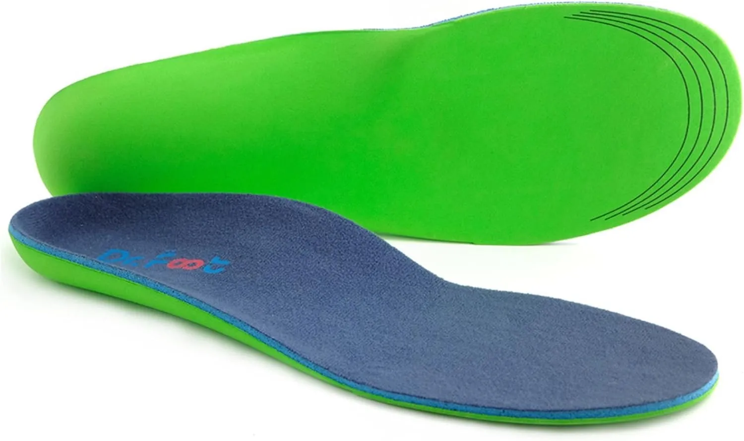 Dr. Foot's Plantar Fasciitis Insoles - Arch Support Shoe Inserts for Flat Feet, Foot & Heel Pain and Over-Pronation, Diabetic Anti-Sweat Foam for Comfort & Relief - L Blue&Green