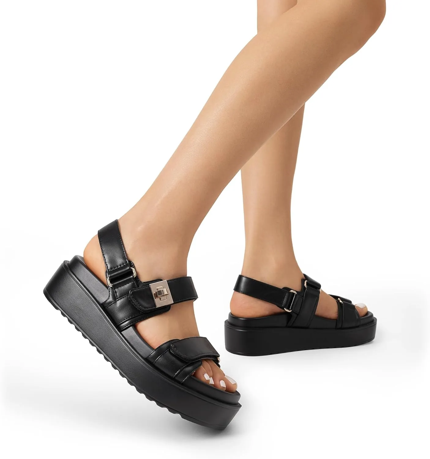 DREAM PAIRS Women's Low Wedge Sandals Comfortable Arch Support Platform Open toe Casual Dressy Flat Summer Sandals with Adjustable Straps
