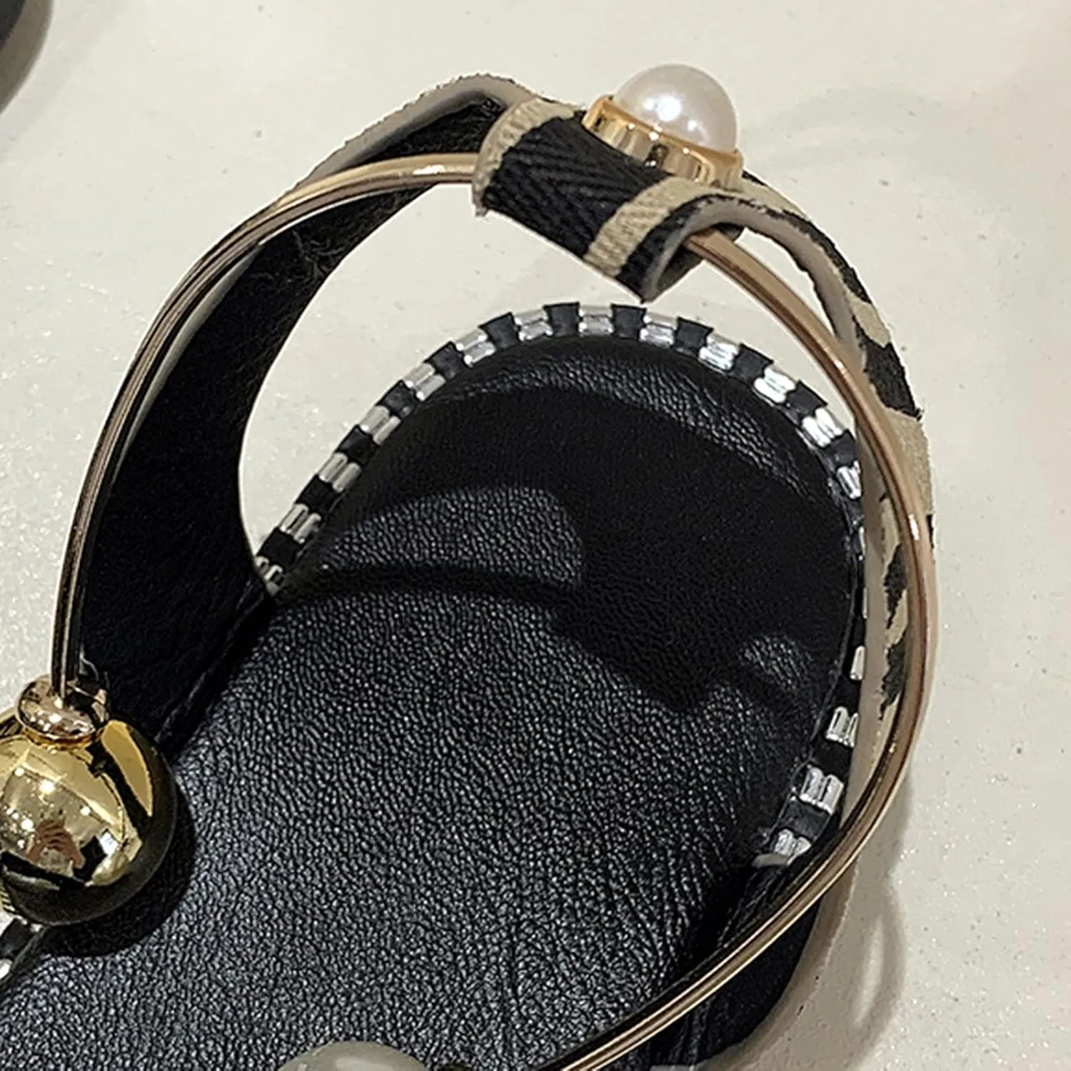 Dressy Flat Sandals for Women Peep toe Falt Pearl One Strap Slingback Flat Sandals for Women Summer