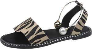 Dressy Flat Sandals for Women Peep toe Falt Pearl One Strap Slingback Flat Sandals for Women Summer