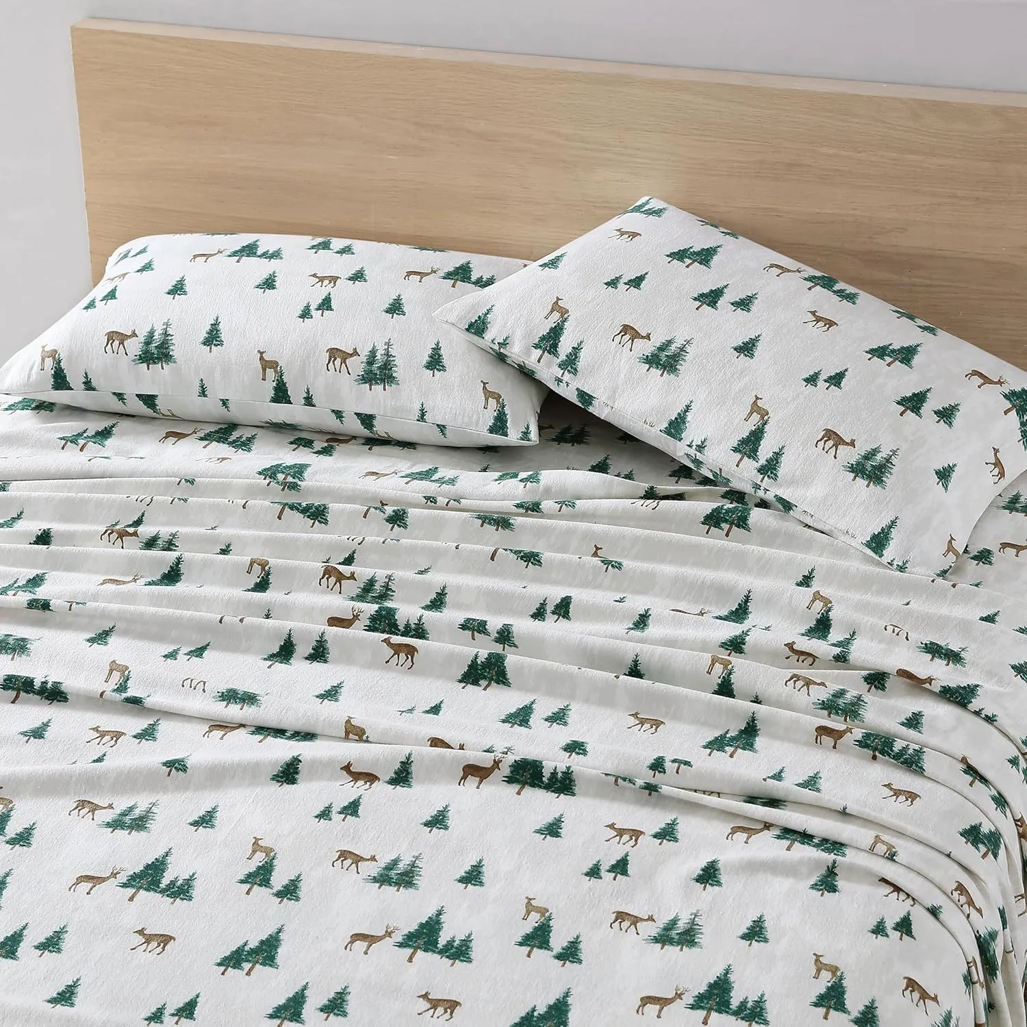 Eddie Bauer - Queen Sheet Set, Warm Breathable Cotton Flannel Bedding with Deep Pockets, Brushed for Extra Softness, Cozy Home Decor, Oeko-Tex Certified (Deer Hollow, Queen)