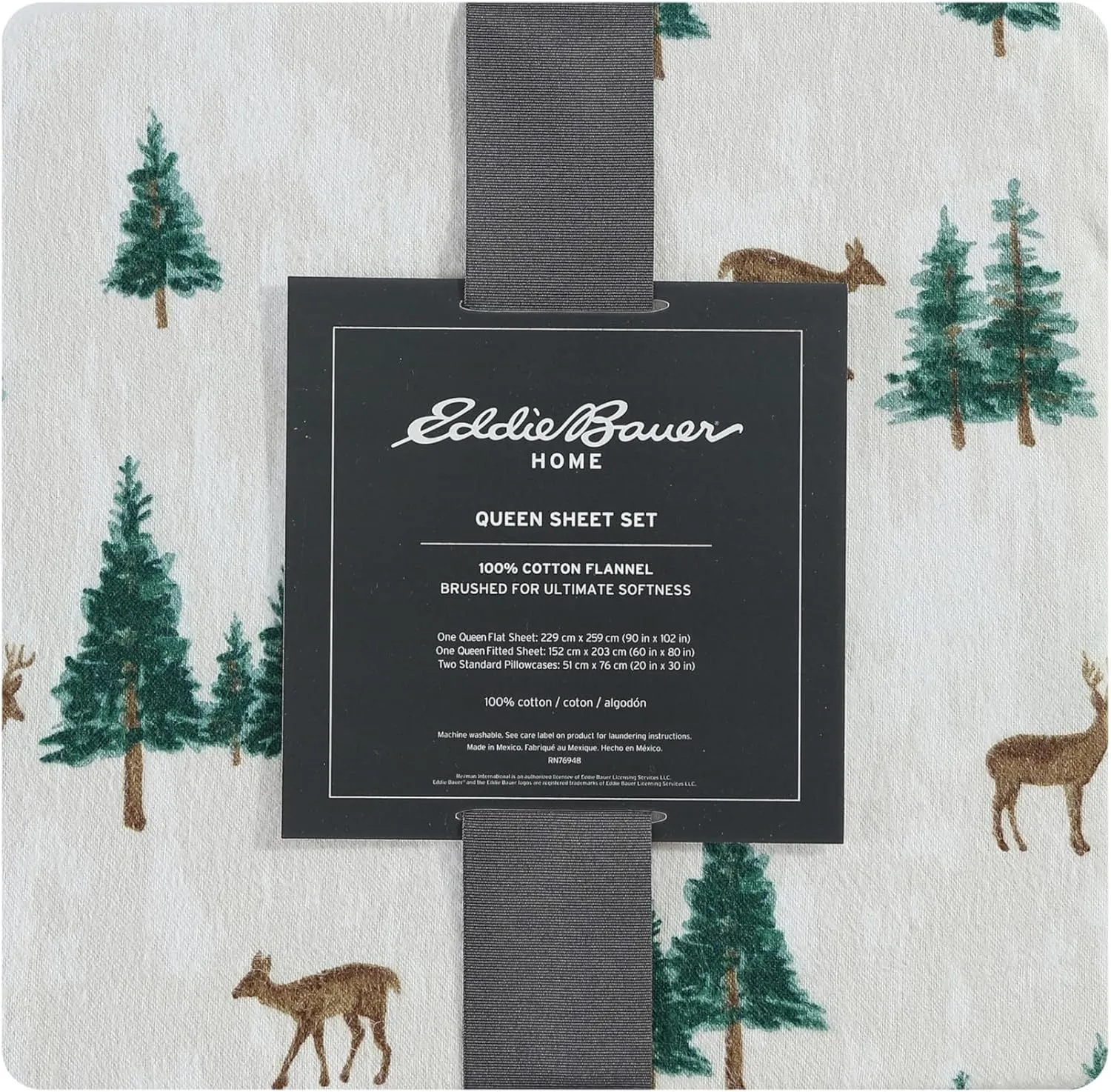 Eddie Bauer - Queen Sheet Set, Warm Breathable Cotton Flannel Bedding with Deep Pockets, Brushed for Extra Softness, Cozy Home Decor, Oeko-Tex Certified (Deer Hollow, Queen)