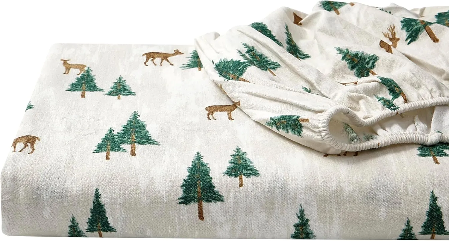 Eddie Bauer - Queen Sheet Set, Warm Breathable Cotton Flannel Bedding with Deep Pockets, Brushed for Extra Softness, Cozy Home Decor, Oeko-Tex Certified (Deer Hollow, Queen)