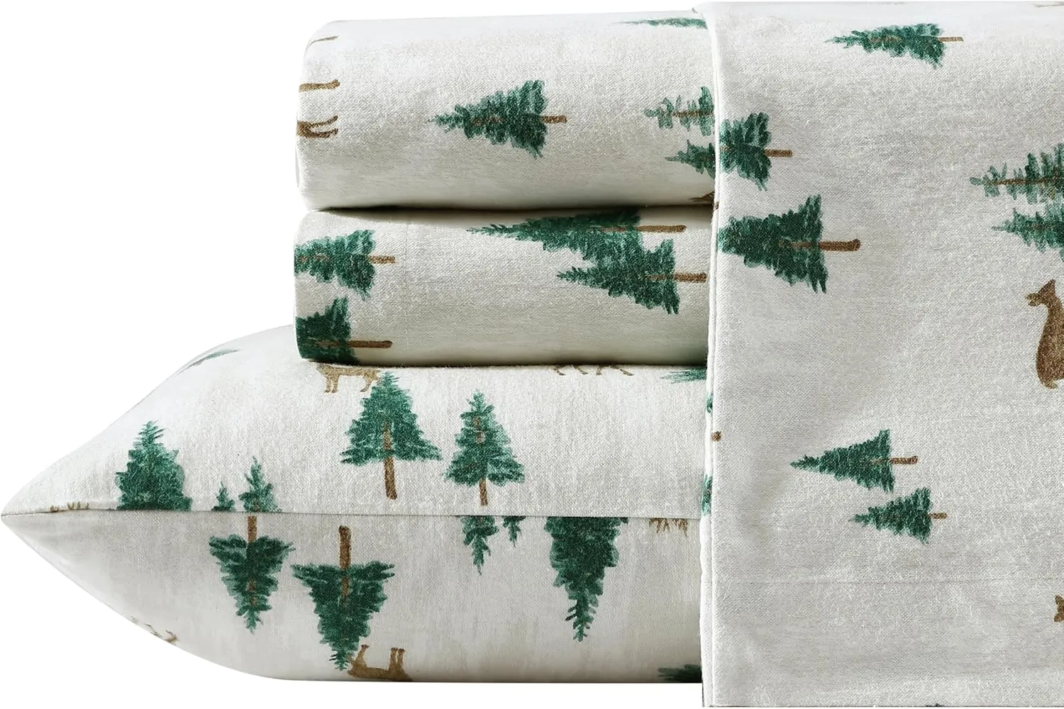 Eddie Bauer - Queen Sheet Set, Warm Breathable Cotton Flannel Bedding with Deep Pockets, Brushed for Extra Softness, Cozy Home Decor, Oeko-Tex Certified (Deer Hollow, Queen)