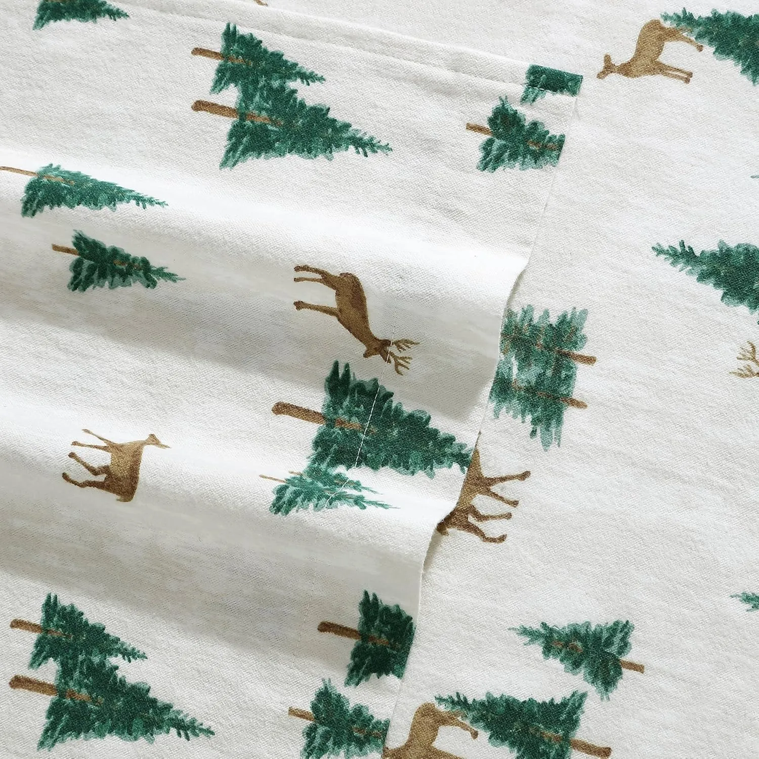 Eddie Bauer - Queen Sheet Set, Warm Breathable Cotton Flannel Bedding with Deep Pockets, Brushed for Extra Softness, Cozy Home Decor, Oeko-Tex Certified (Deer Hollow, Queen)