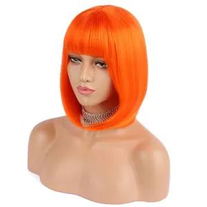eNilecor Short Bob Hair Wigs 12" Straight with Flat Bangs Synthetic Colorful Cosplay Daily Party Wig for Women Natural As Real Hair  Free Wig Cap (Orange)