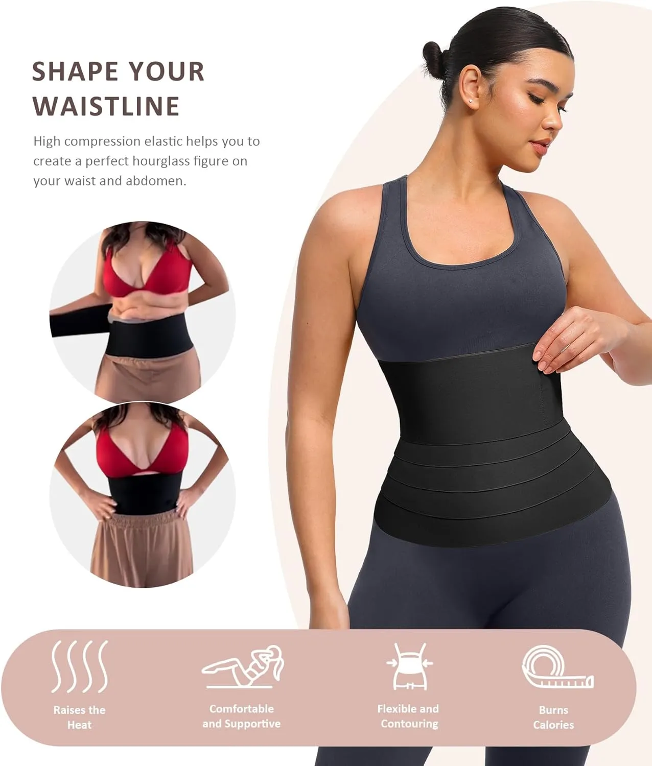 FeelinGirl Waist Trainer for Women Snatch Bandage Tummy Wrap Plus Size Workout Waist Trimmer for Gym Sport