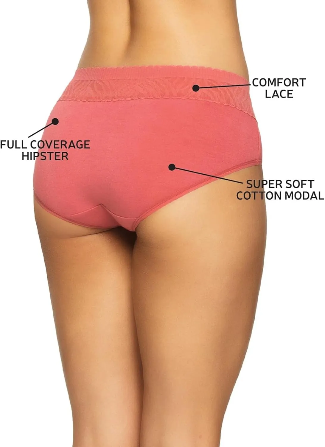 Felina Womens 5 Pack Stay In Place Mid-Rise Lace Hipster