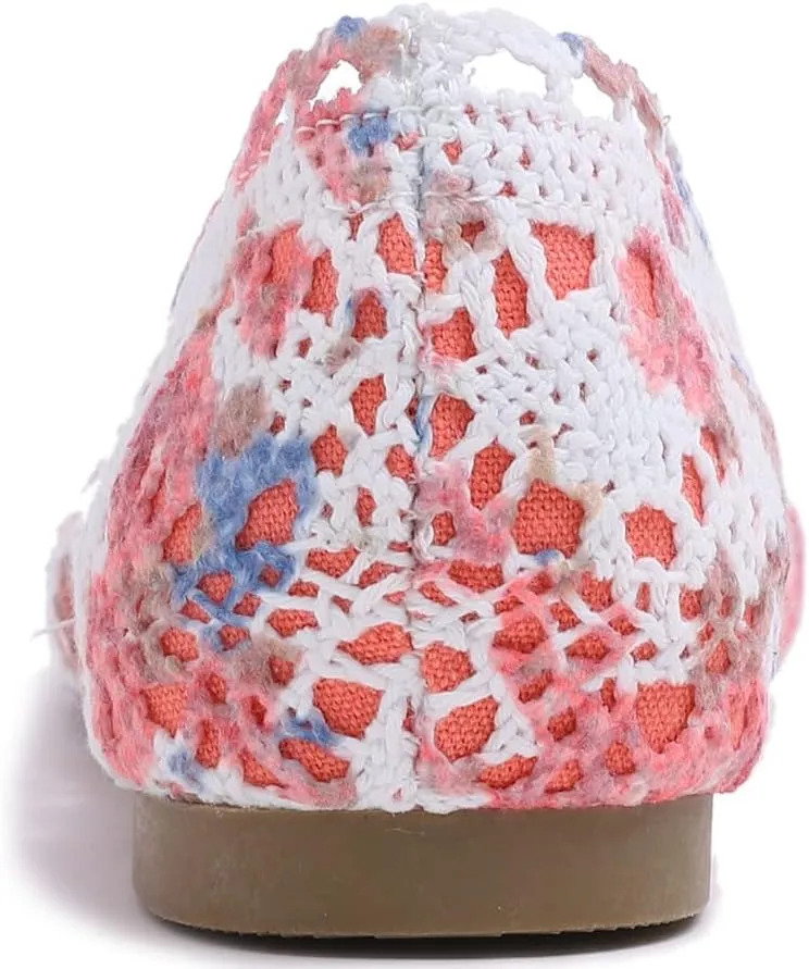 FEVERSOLE Women's Comfort Breathable Knit Crochet Shoes Lace Ballet Flats