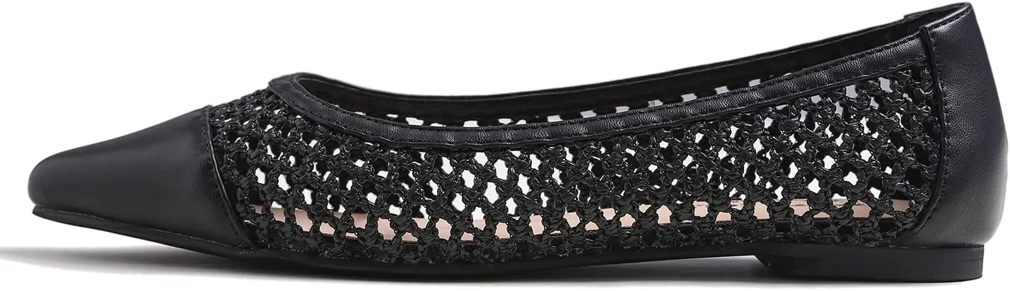 FEVERSOLE Women's Woven Pointy Fashion Cutouts Breathable Knit Flat Shoes