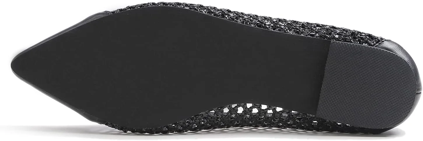 FEVERSOLE Women's Woven Pointy Fashion Cutouts Breathable Knit Flat Shoes