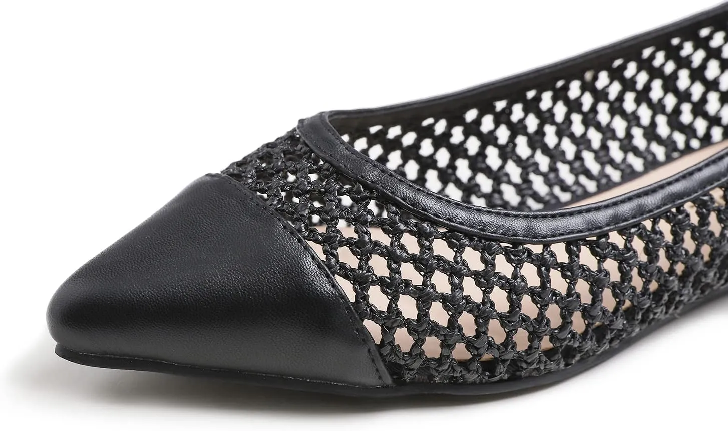 FEVERSOLE Women's Woven Pointy Fashion Cutouts Breathable Knit Flat Shoes