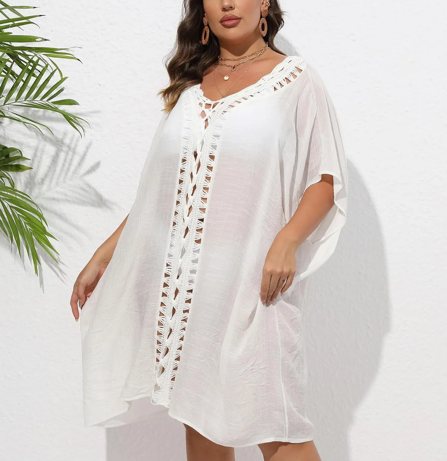 FINIZO Women's Swimsuit Beach Cover Up Lace Bikini Beachwear Plus Size Beach Bikini See Through Swimwear
