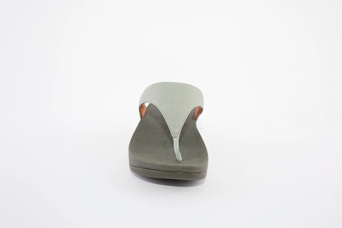 FITFLOP LULU SHIMMER WEDGE TOE-POST MULE - GREEN