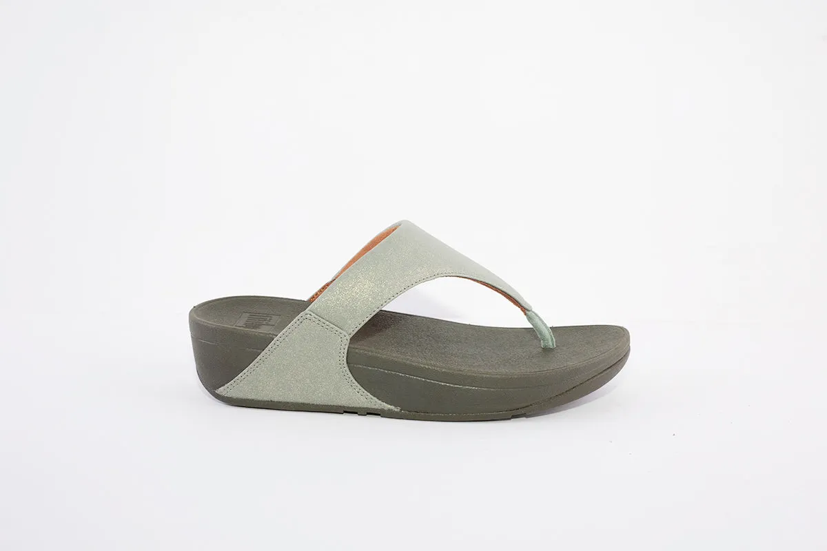 FITFLOP LULU SHIMMER WEDGE TOE-POST MULE - GREEN