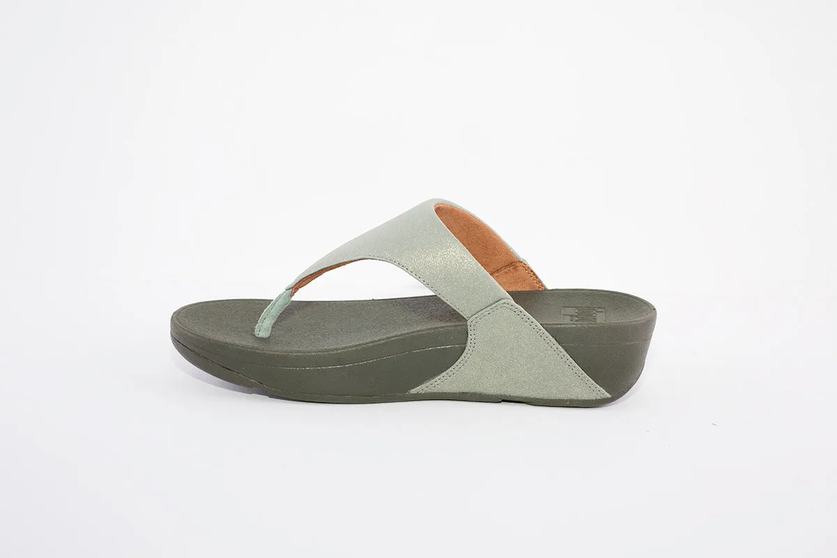FITFLOP LULU SHIMMER WEDGE TOE-POST MULE - GREEN