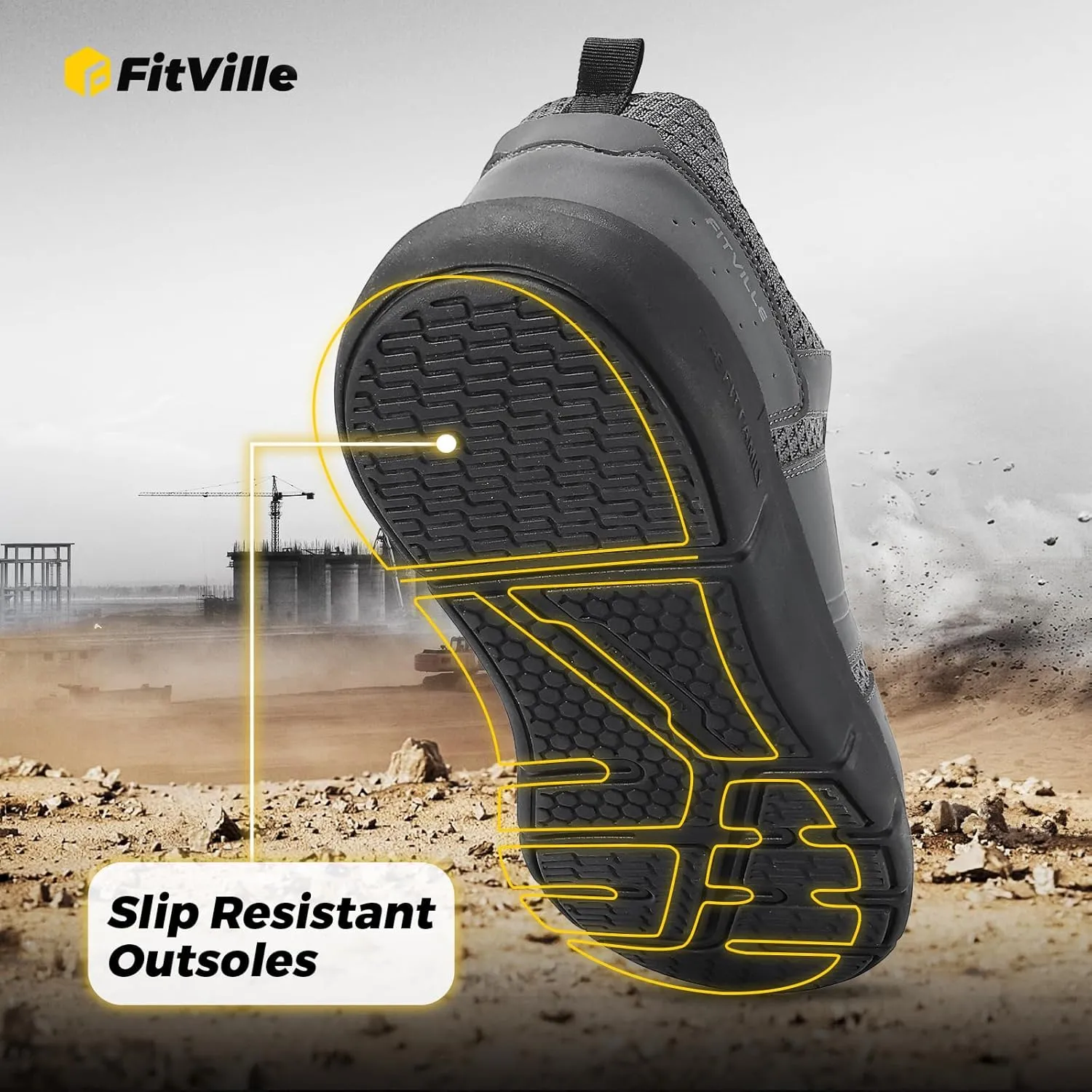 FitVille Exitra Wide Steel Toe Shoes for Men Puncture Proof Composite Toe Safety Work Shoes with Arch Support