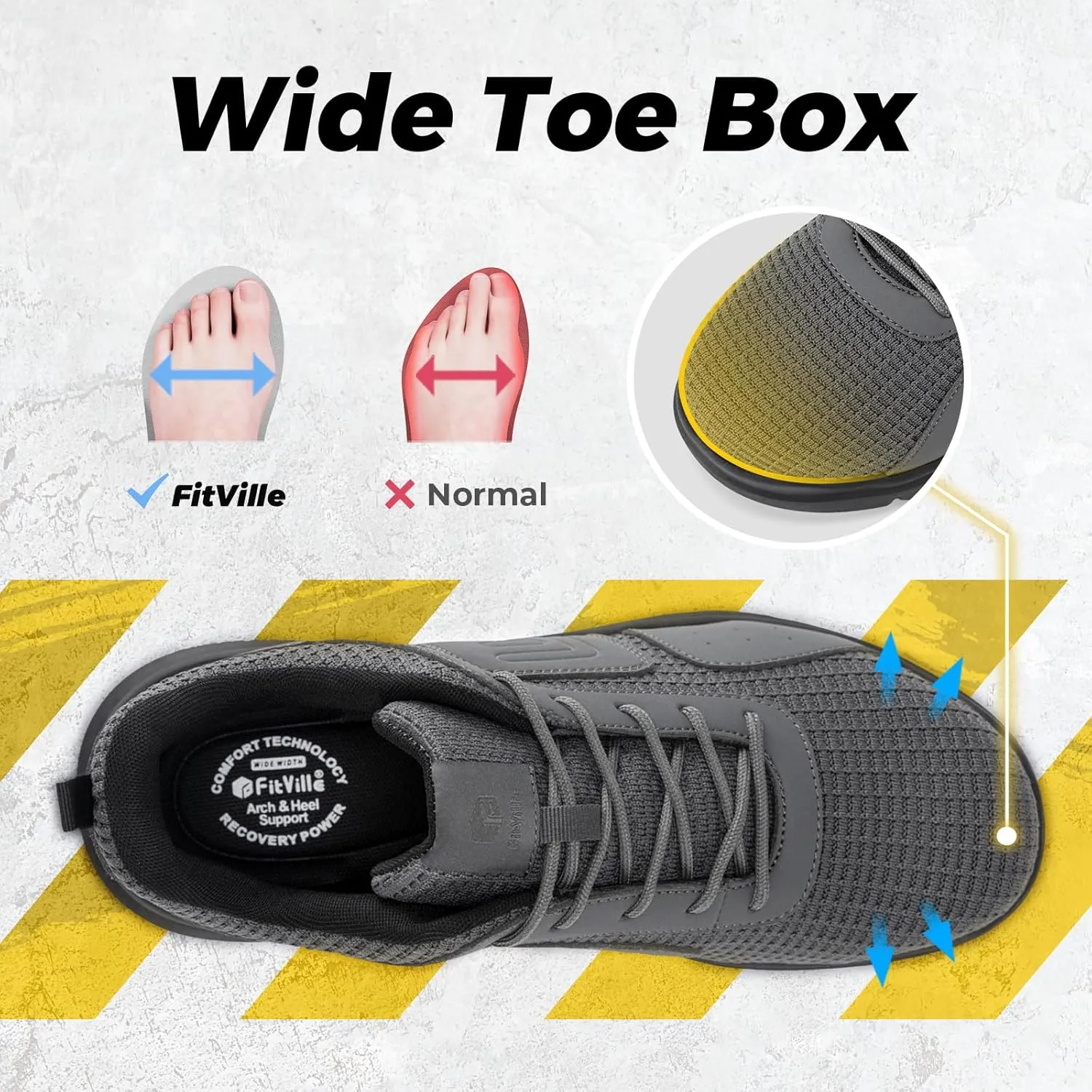 FitVille Exitra Wide Steel Toe Shoes for Men Puncture Proof Composite Toe Safety Work Shoes with Arch Support