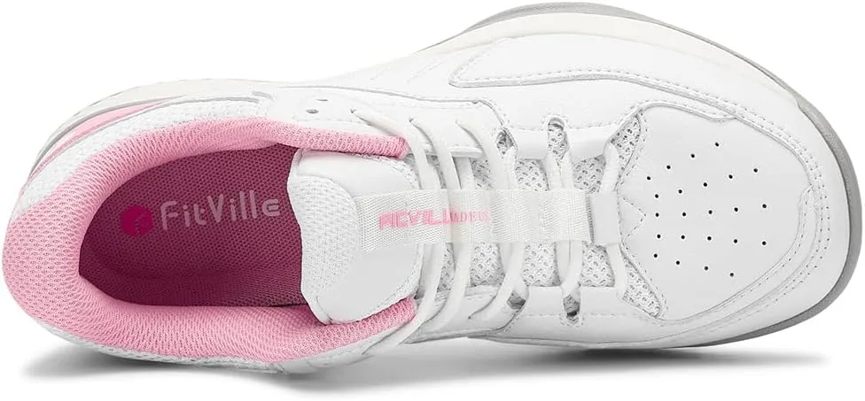 FitVille Wide Pickleball Shoes for Women Tennis Court Shoes with Arch Support for Flat Feet