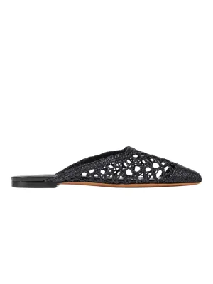 Flat Mule in Black Raffia