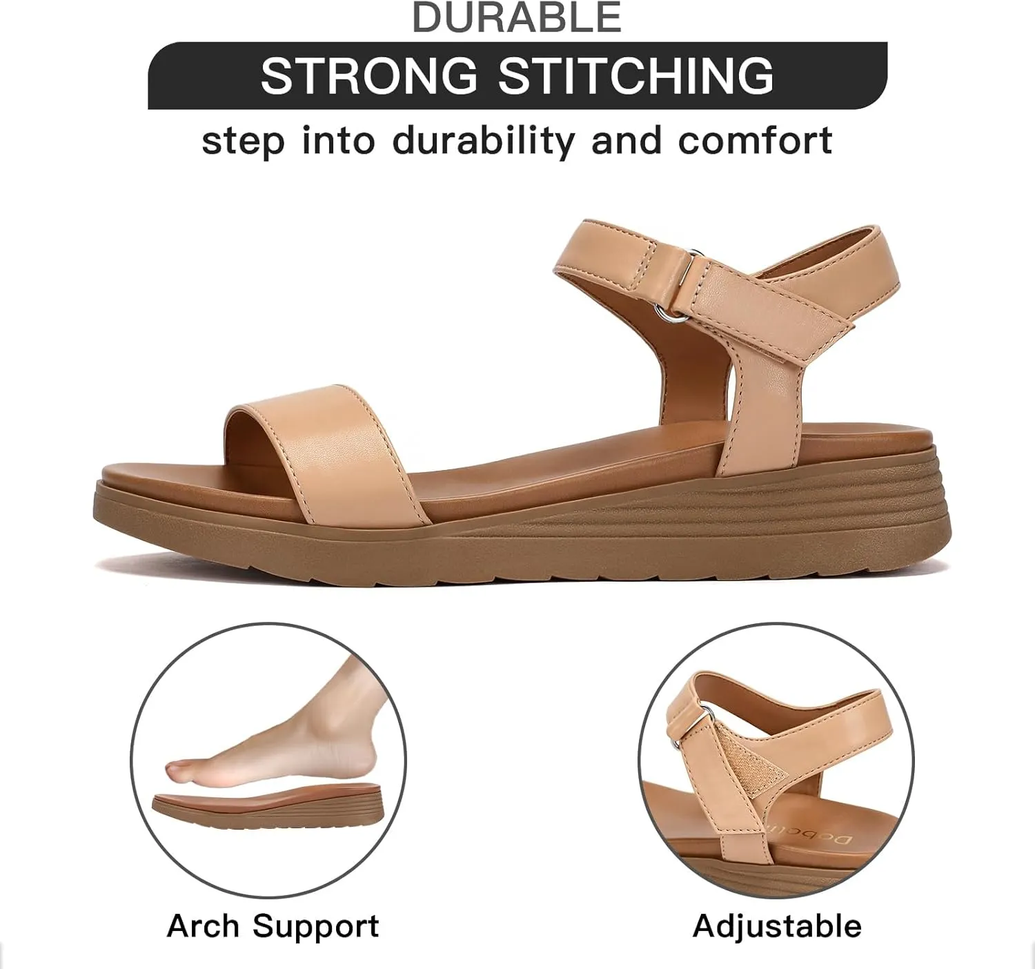 Flat Sandals for Women Comfortable Walking Summer Sandals with Arch Support