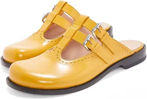 Flats Mules for Women Round Toe Low Heel Sandals Baotou Double Belt Buckle Mary Jane Flat Slip-on Backless Comfortable Casual Walking Dress Party Soft Shoes