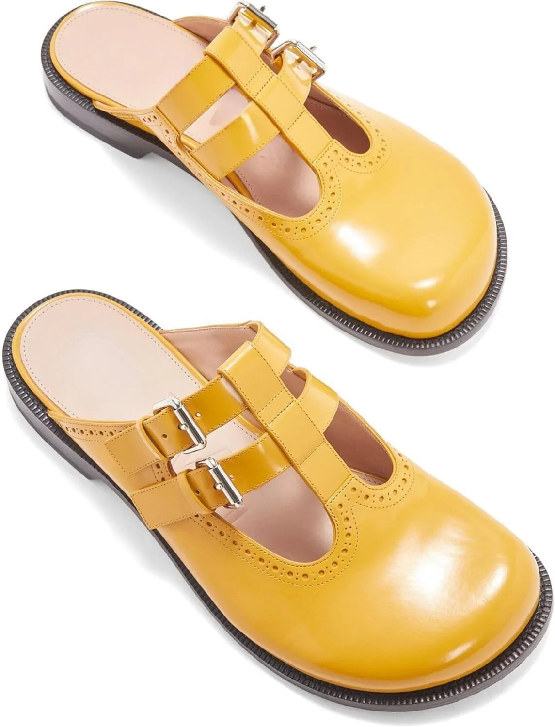 Flats Mules for Women Round Toe Low Heel Sandals Baotou Double Belt Buckle Mary Jane Flat Slip-on Backless Comfortable Casual Walking Dress Party Soft Shoes