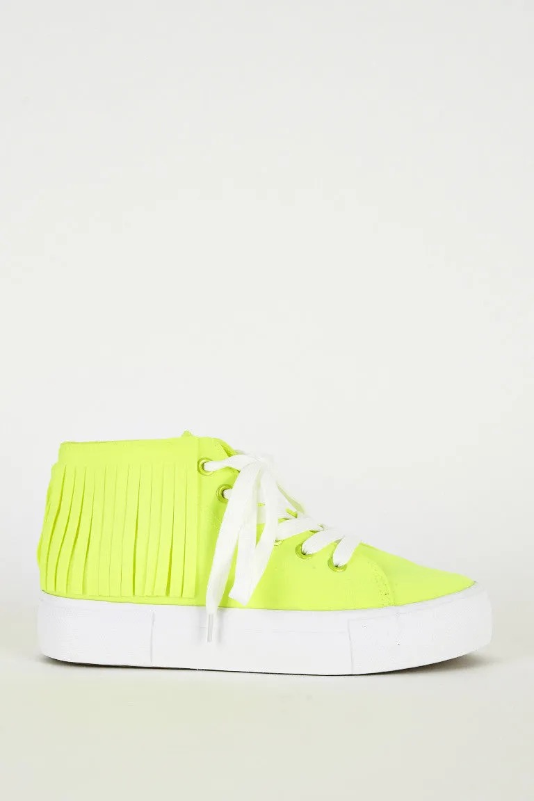 Fluorescent Yellow Fringe High Top Trainer