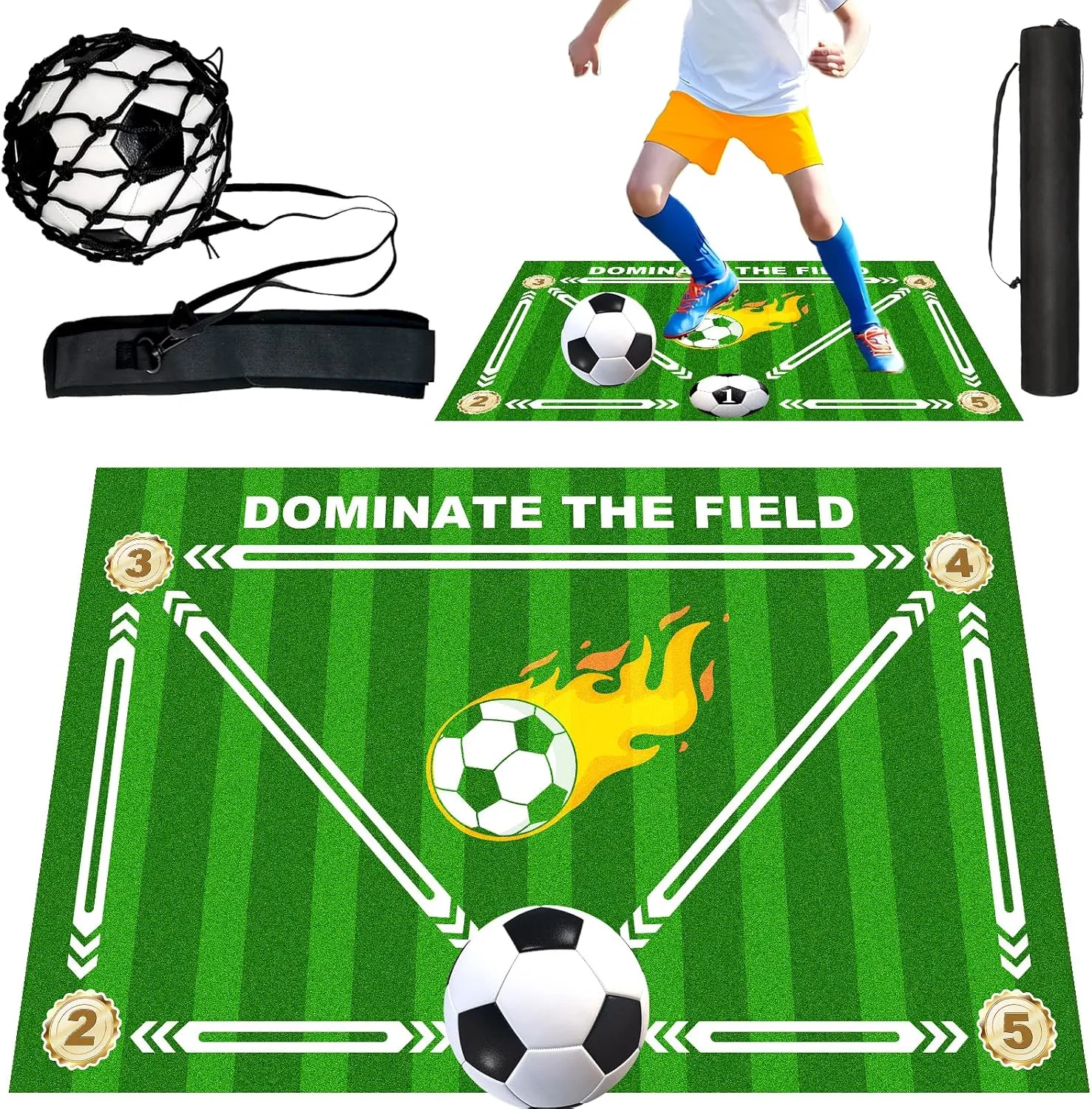 Football Footstep Training Mat, Soccer Training Mat 35 * 24IN, Soccer Skills Training Equipment with Storage Bag and Soccer Return Trainer Net